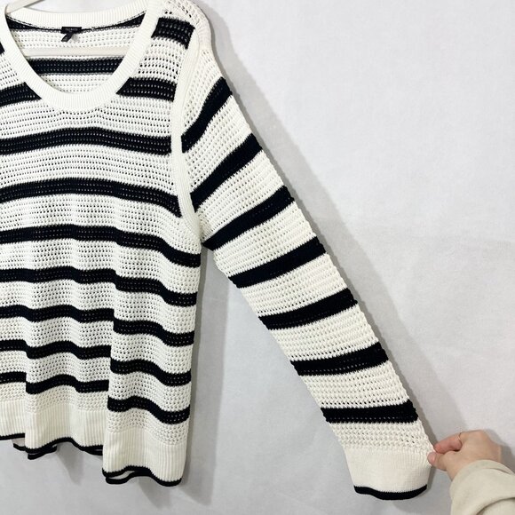 Talbots Black & White Open Knit Striped Long Sleeve Sweater Top Beach Size 2X - Picture 3 of 7